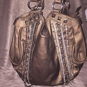 Metallic Brown Black Rivet handbag